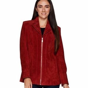 Dennis Basso Washable Suede Zip Front Blazer